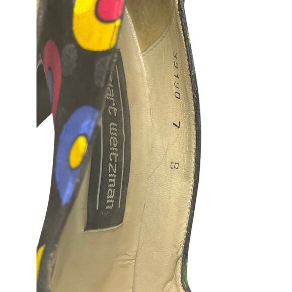 Stuart Weitzman Colorful Polka Dot printed silk heels 7B/M Vintage - Picture 8 of 10